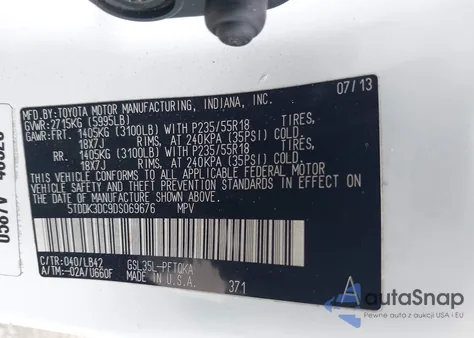 2013 Toyota Sienna Xle 7 Passenger из США, поврежденный, VIN 5TDDK3DC9DS069676